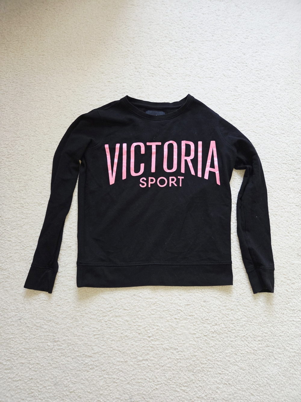Victoria's Secret Women's Black Crewneck Sweatshirt with Pink Logo